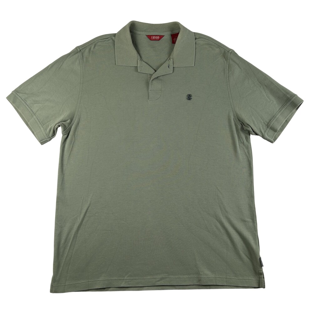 IZOD Luxury Sport Polo Shirt Mens Large Green Cotton Logo Casual Short Sleeve
